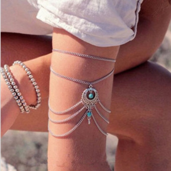 Boho Turquoise Barefoot Sandal Anklet - Picture 3 of 6